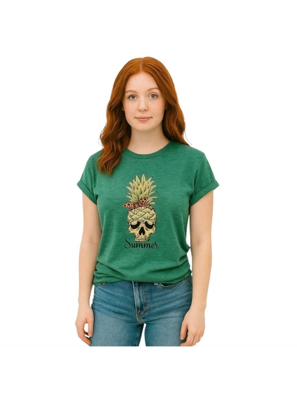SHEIN lune Skull and pineapple Print Tee XL Green Suggar skull Halloween summer